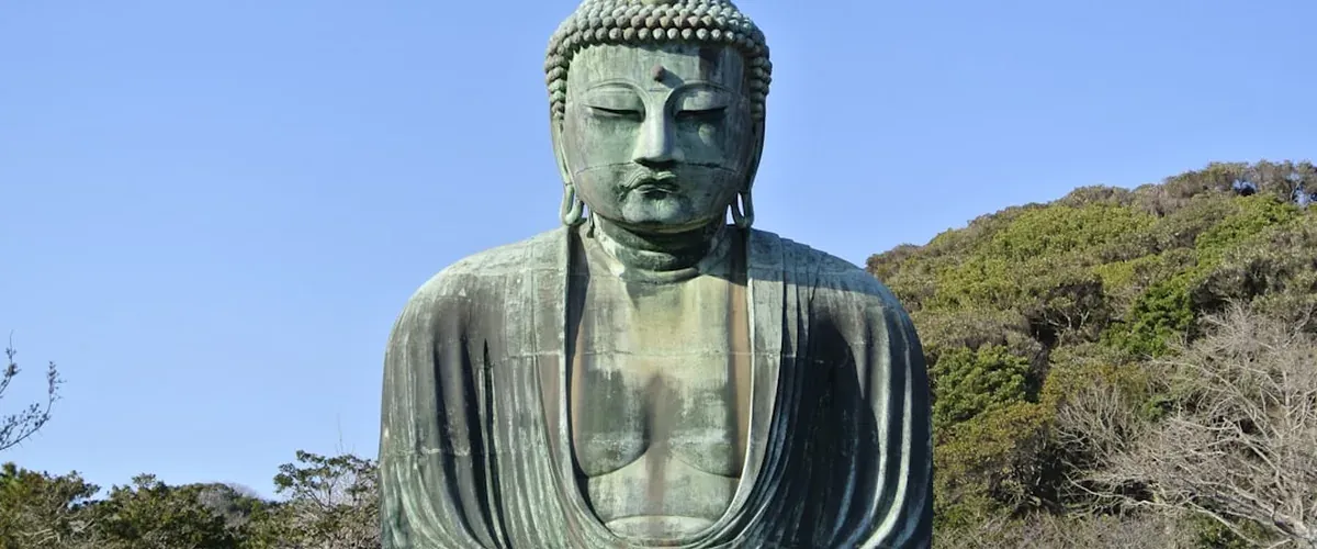 The Great Buddha of Kamakura 13-metre bronze statue sitting in the open air