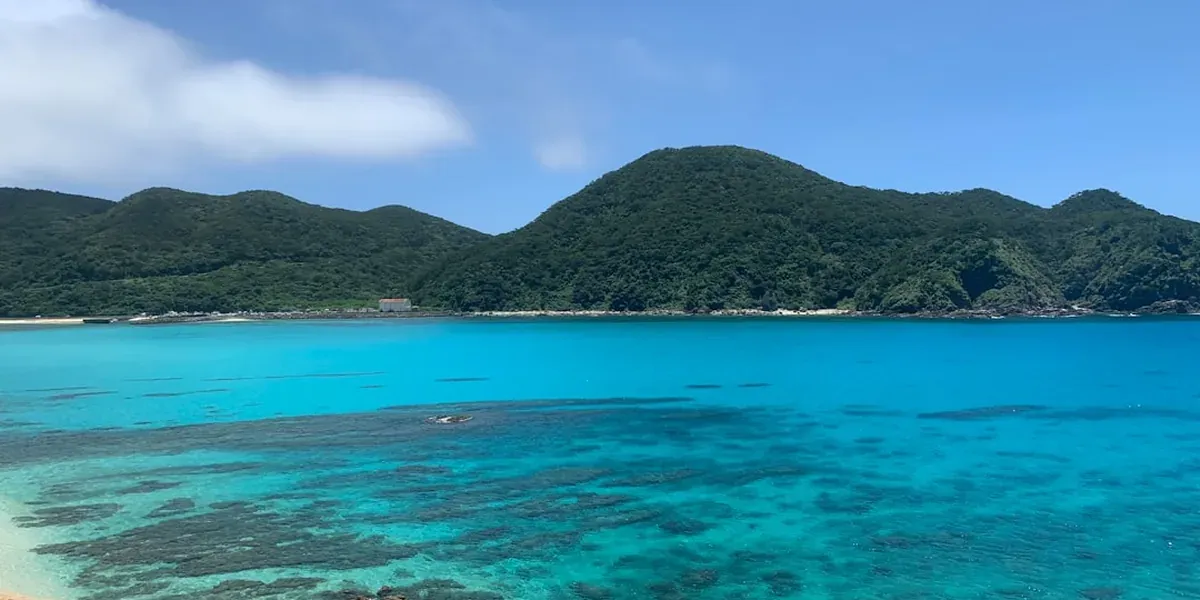 Snorkelers in the crystal-clear turquoise water of the Kerama Islands near Zamami with coral visible below