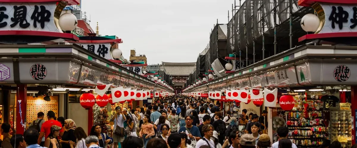 Traditional covered shopping street in Nara Japan leading to the deer park