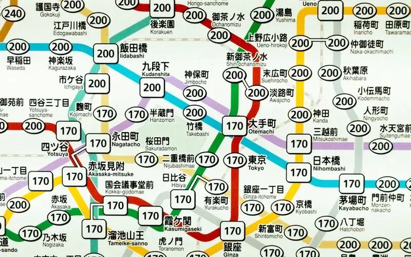 Japan travel route map showing rail connections between major cities